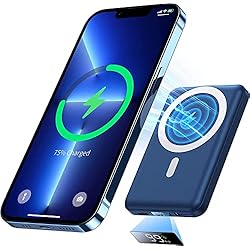 Cargador Portatil Wireless Power Bank 10000mAh Magnético, Bateria Externa mag-Safe, Yiisonger Inalámbrico Cargador Portátil PD Carga Rapida 22.5W con Pantalla LED USB-C Compatible con iPhone 12&13&14 Pro/Pro MAX/Mini(Azul)