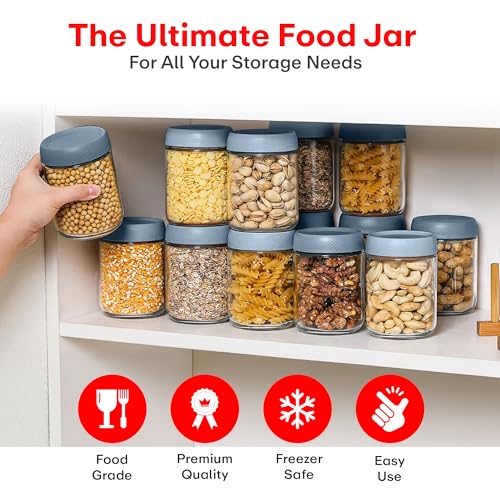 Image of Rioware Storage Glass Jar, Set of 6, 500 ml Each, Transparent, BPA Free, Storage Jar, Kitchen Organizer Modular, Multipurpose Cookies Jar,Blue