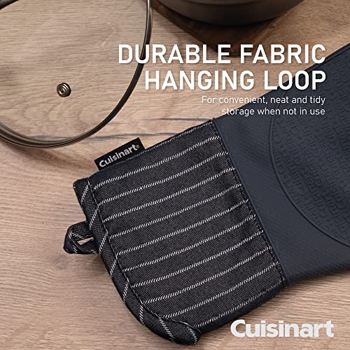 Cuisinart Blue Silicone Oven Gloves - Single Oven Mitt with Blue Denim Pin Stripe Cuff, Non Slip, Heat Resistant Silicone Oven Mitts - Image 6