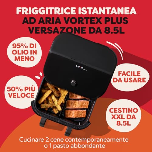 Instant Pot – Versazone Dual Black Heißluftfritteuse – Groß 8,5 l, Familiengröße – Einzelner Doppelkorb mit Trennwand – 8 in 1 – Dörren… – Ansicht 2