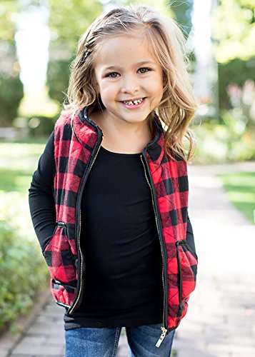 Ivay Girls Buffalo Cotton Plaid Quilted Vest Cute Puff Lined Gilet2