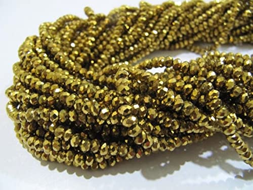 Perles en cristal de verre pour création de bracelets fins de 3mm couleur pyrite dorée facettée