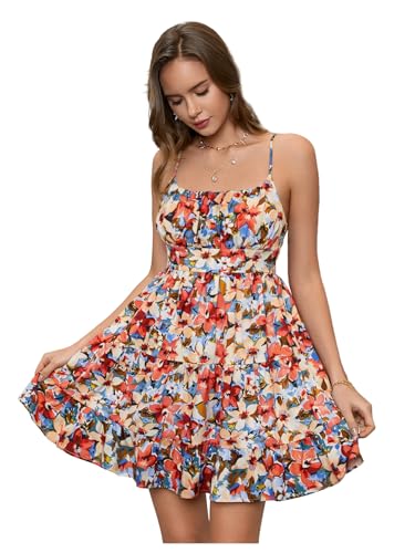 Image of Floerns Women's Swiss Dots Sleeveless Ruched Bust Ruffle Hem Cami Short Dress