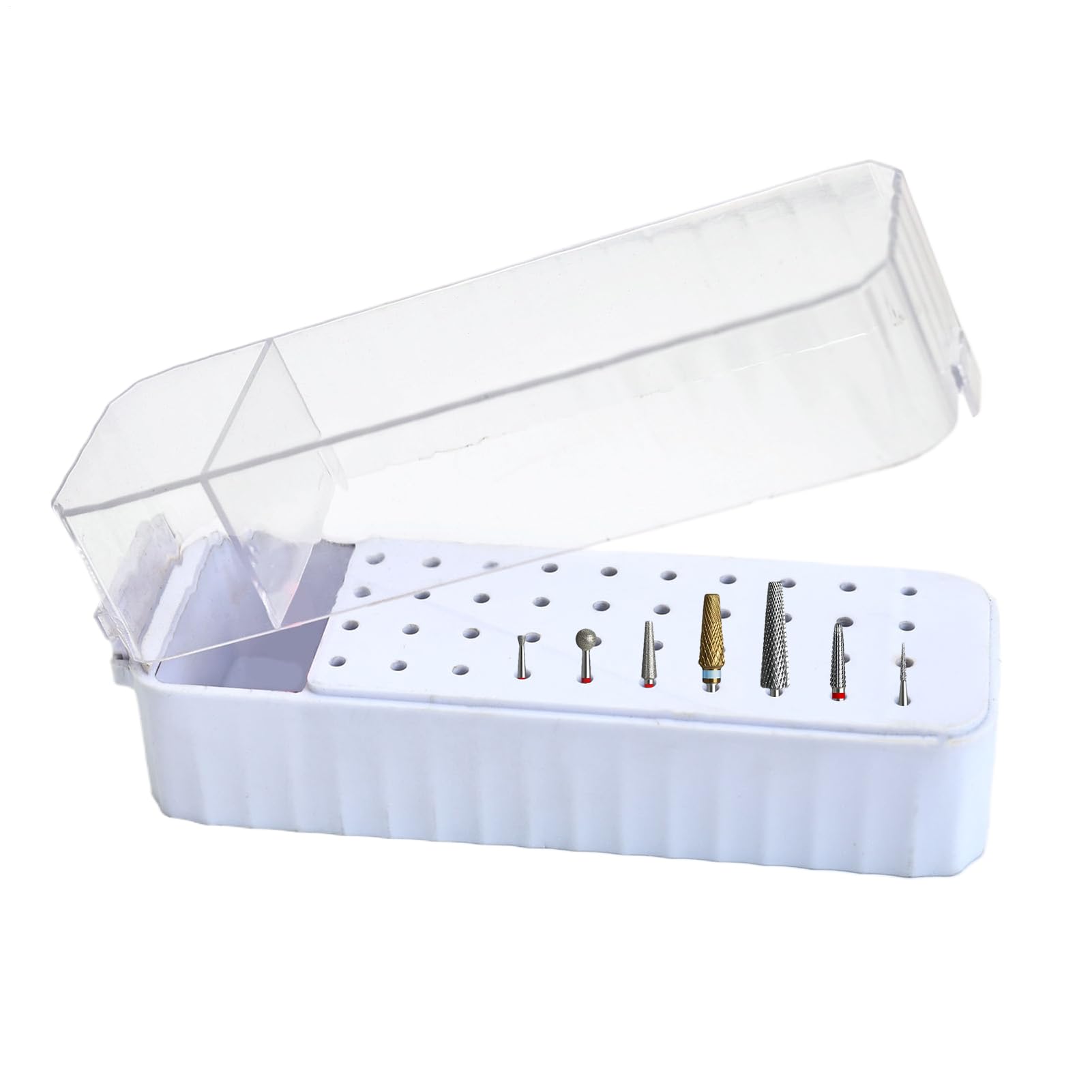 Boîtier pour Forets d'Ongle - Contenant Organisateur à 40 Emplacements pour Fraises de Manucure | Boîte de Rangement avec Couvercle Transparent Anti-Poussière pour Meulage, Soin des Cuticules,
