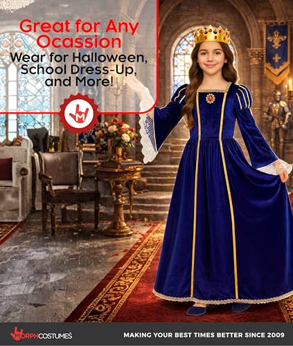 Disfraz completo de princesa medieval azul para niñas miniatura 5