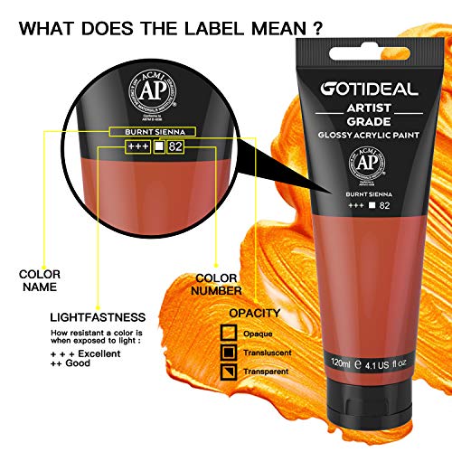 Image of GOTIDEAL Acrylic Paint Burnt Sienna Tubes(120ml, 4.1 oz) Terracotta Paint | Non Toxic Non Fading Rich Pigments for Painters,Ideal for Canvas Wood Clay Fabric Ceramic Craft Supplies (Burnt Sienna)