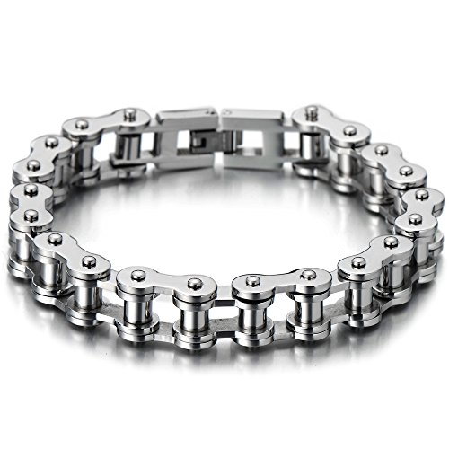 COOLSTEELANDBEYOND Classic Mens Bike Chain Bracelet Stainless Steel Silver Color Polished2