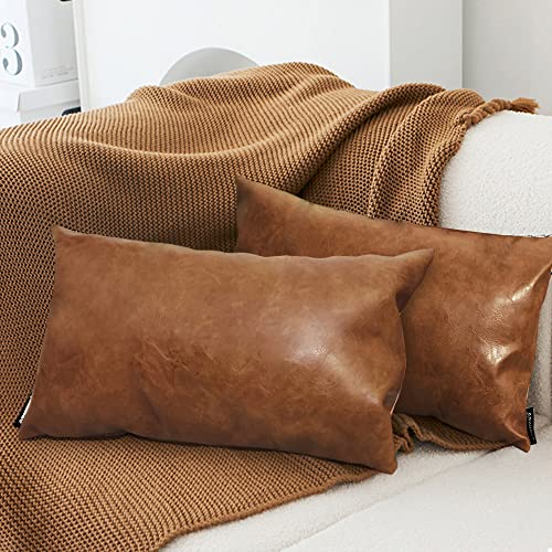 Vannaey Faux Leather Throw Pillow Covers, 12 X 20 Lumbar Pillow Cases Cover, Set Of 2, Decorative Pillows Cover For Couch, Accent Sofa Pillow Covers For Living Room, Bedroom, Car (Brown) #TOP15