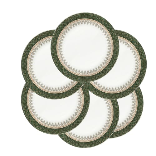 Image of Melamine Quarter Plates Round Half Plate Microwave Safe Break Resistant Plates for Snacks, Lunch, Dinner for Home, Office, Restaurant Set of 6 7 Inch Green Diamond