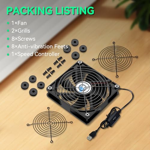Image of USB Computer Fan, 120mm USB Fan with 3 Speeds Controller Small PC USB Fans for Cooling Cabinet Case Receiver Server DVR Greenhouse TV Router Xbox PlayStation