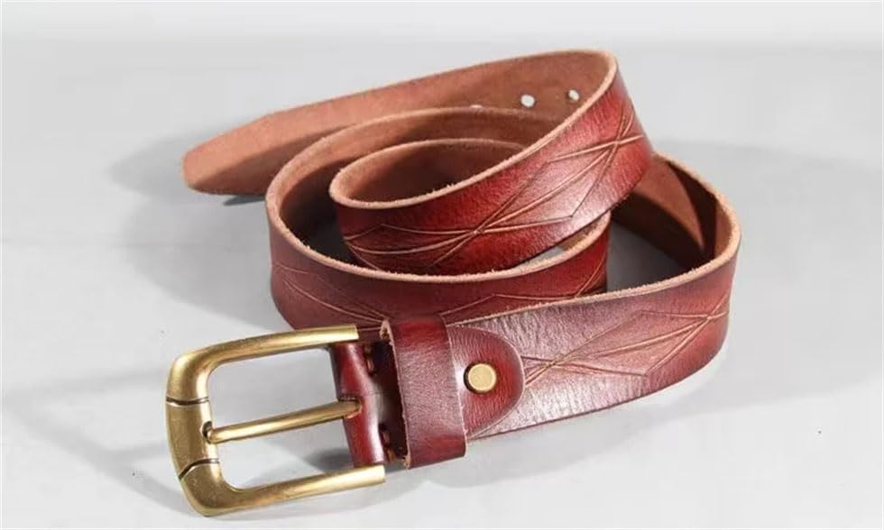 Pohullan Men Handmade Retro Casual Belt Copper Buckle Leather Dress Belt Distressed Leather4