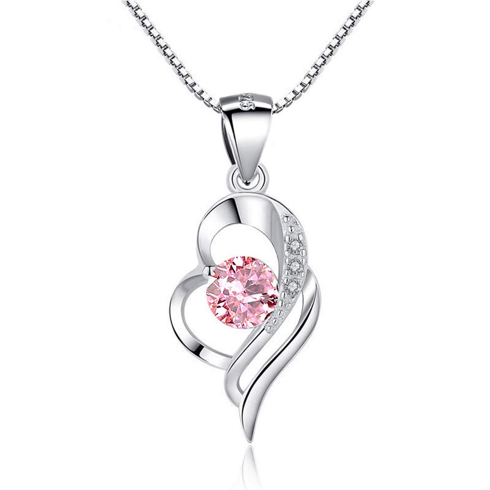 Kamise Sieradenset, zilver, 925 sterling zilver, hart-zilveren ketting & hangende oorbellenset met zirkonia, 45 cm hartvormige halsketting en oorbellen voor dames, romantische sieradenset met