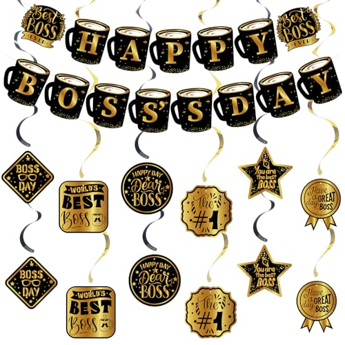 Happy Bosss Day Party Decoration International Boss Day Party Theme Banners Best Boss Ever Hanging Swirls for Office Party Decor Supplies