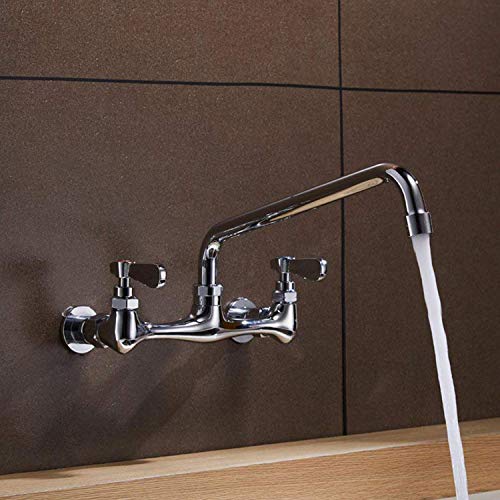 Kitchen Faucet Wall Mount Commercial Sink Faucet Kitchen Utility Laundry 8 Inch Swivel Spout 2 Dual Handle Restaurant Chrome Mixer Tap NSF Lead Free