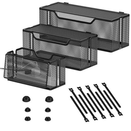 Marbrasse 3 Pack Cable Management Box, Metal Mesh Cord Organizer Box for TV Wires, Electrical...