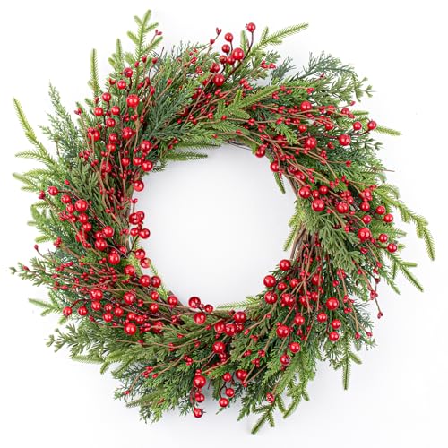 DIYFLORU 20 Inches Classic Christmas Wreath Rustic Christmas Wreaths for