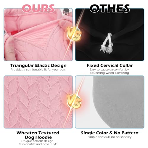 EXPAWLORER Textured Cable Knit Basic Dog Hoodie, Elevated Style Dog Sweater with Leash Hole and Pocket, Soft and Warm Pet Winter Coat, Cold Weather Clothes for Small Medium Large Dogs Cats,Pink XL - Image 7