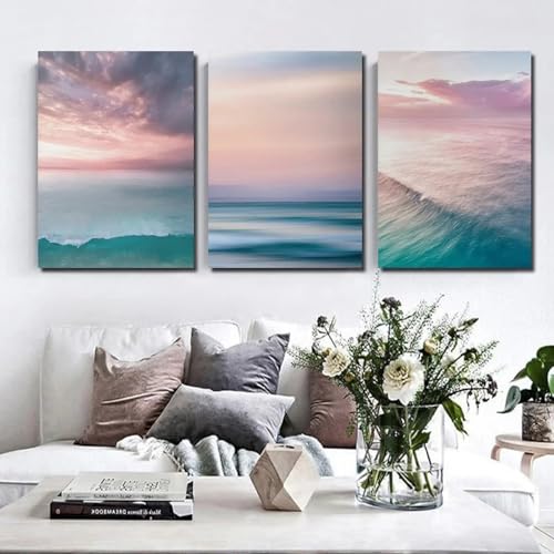 Affiche imprimée paysage côtier vagues bleues pour décoration maison
