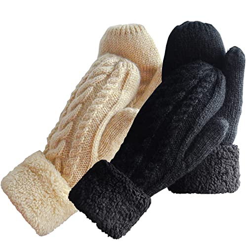 Women's Winter Gloves Warm Lining - Cozy Wool Knit Thick Gloves Mittens in 9 color