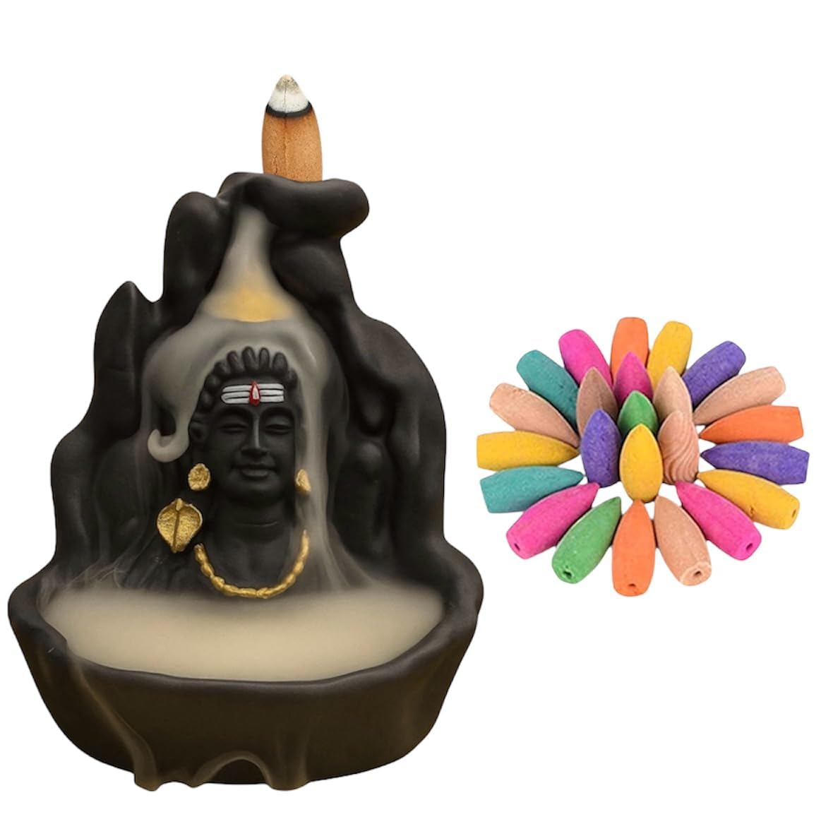 Adiyogi Shiva Backflow Incense Holder with Cones | Smoke Fountain Dhoop Stand | Lord Shiv Decorative Showpiece for Home, Meditation & Gift (70 Cones)-picture-10