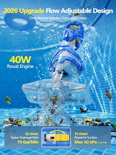 Image of LanOcean Cordless Pool Vacuum for Inground Pool, Flow Adjustable, Transparent Brush Head-Visible Cleaning, 1140GPH Powerful Suction Handheld Pool Vacuum for Above Ground Pool, 70Mins Runtime-Blue