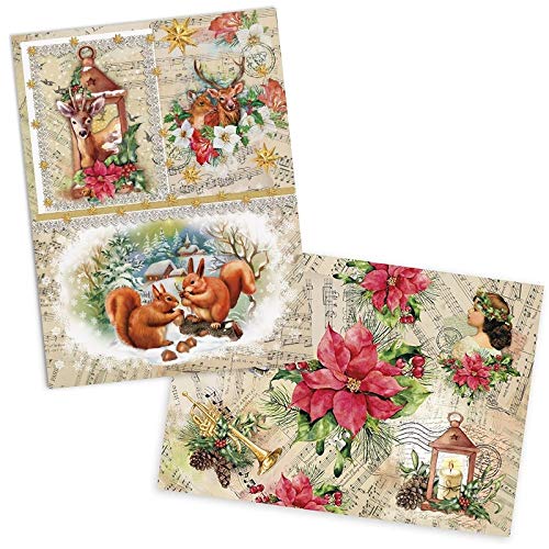 Design eccezionali. Ideen mit Herz, 2 fogli di carta di riso, carta pregiata per decoupage, DIN A4, 2 diversi motivi, vintage, Natale e altri