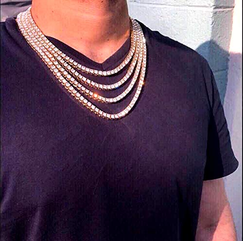 HH Bling Empire Unisex Iced Out Hip Hop Silver Gold Artificial Diamond cz Tennis Chain 16 18 20 22 24 30 Inches (1 Row - Silver, 24) - Thumbnail 7