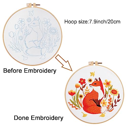 Image of Louise Maelys Autumn Fox Embroidery Kit for Beginners Floral Craft | Cross Stitch Kits Offer Complete Set for DIY Lovers. Needlepoint Kit for Adults to Enjoy Relaxing Crafts, Gifts and Creative