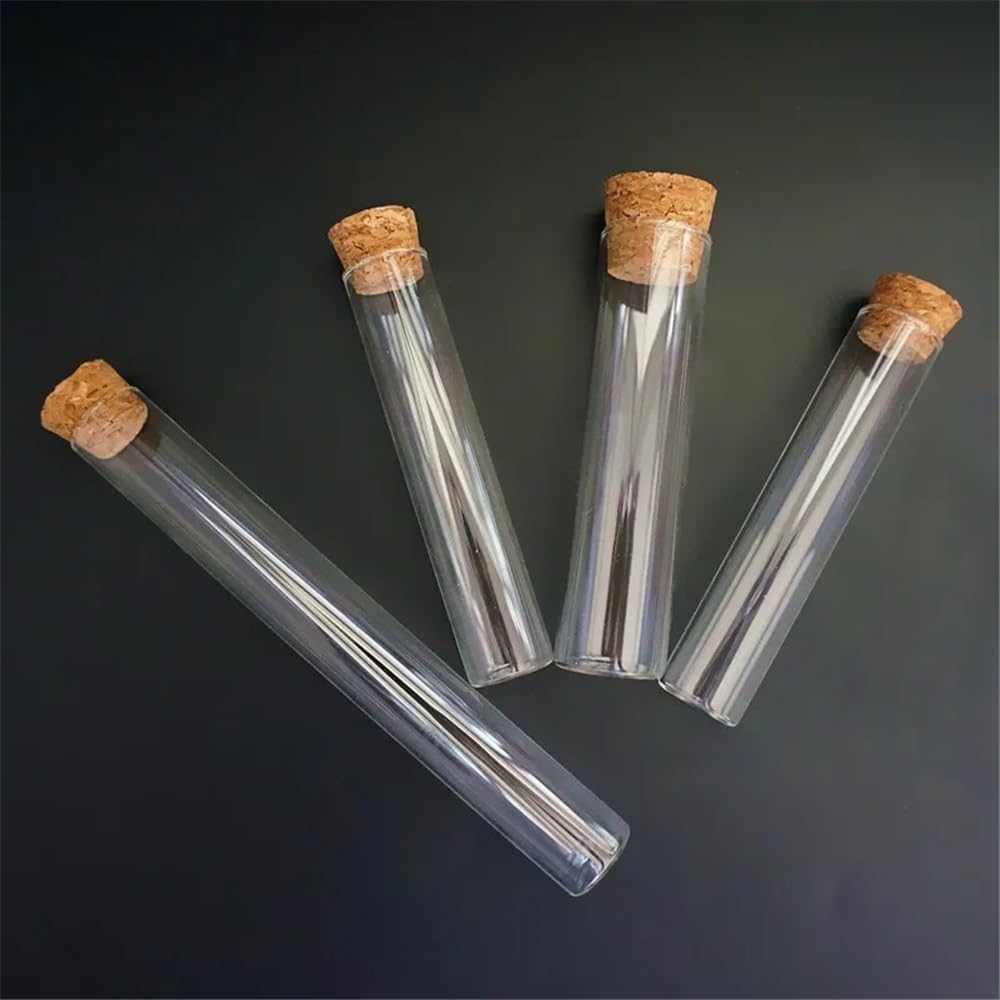 Provette in vetro borosilicato, Provette in vetro con tappo in sughero Confezione da 12 fondo piatto 20-25 mm x 100-200(25x200mm)