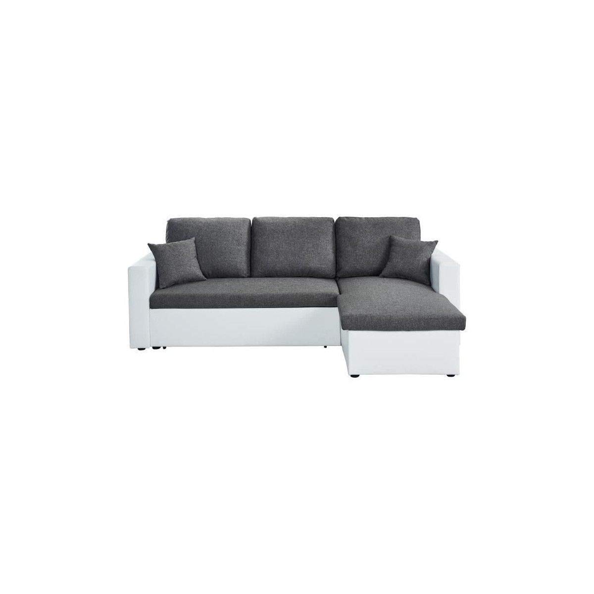 BAÏTA Canapé d'angle Aspen Convertible 4 Places avec Angle réversible et Coffre de Rangement en PU et Tissu Blanc et Gris