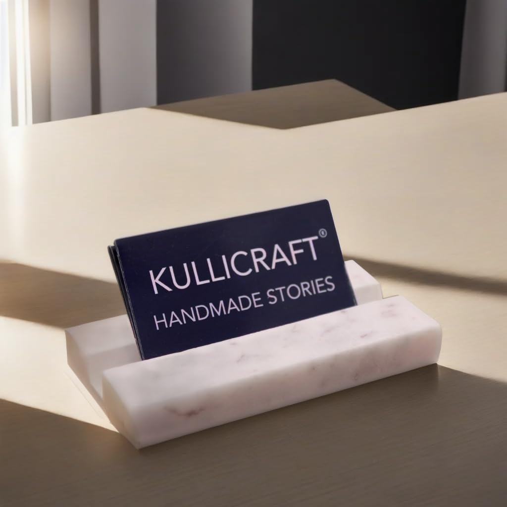 Sponsored Ad - Business Card Holder for Desk - Business Card Display Holder - Made Of White Carrara Marble - Desk Organizer Stand For Business Cards - Cute Office Desktop Accessory For Men And Women.