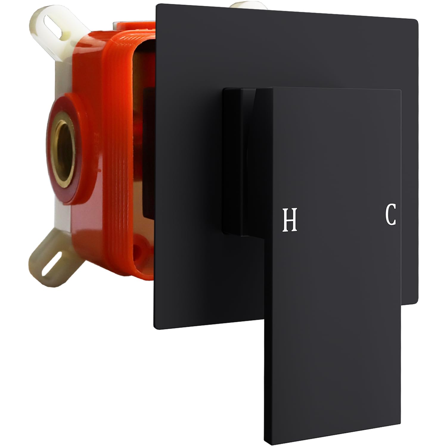 Square Shower Valve Single-Function Shower Handle Valve Wall Mount Brass Faucet Shower Rough-in Valve Bathroom Single Handle Trim Kit Matte Black