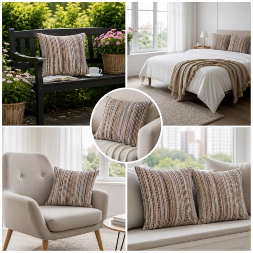 Image of STITCHNEST 'Nomad Weave Collection' Cushion Covers 16 x 16 Inches Set of 2 - Elegant Jacquard Fabric, Washable & Durable for Modern Living