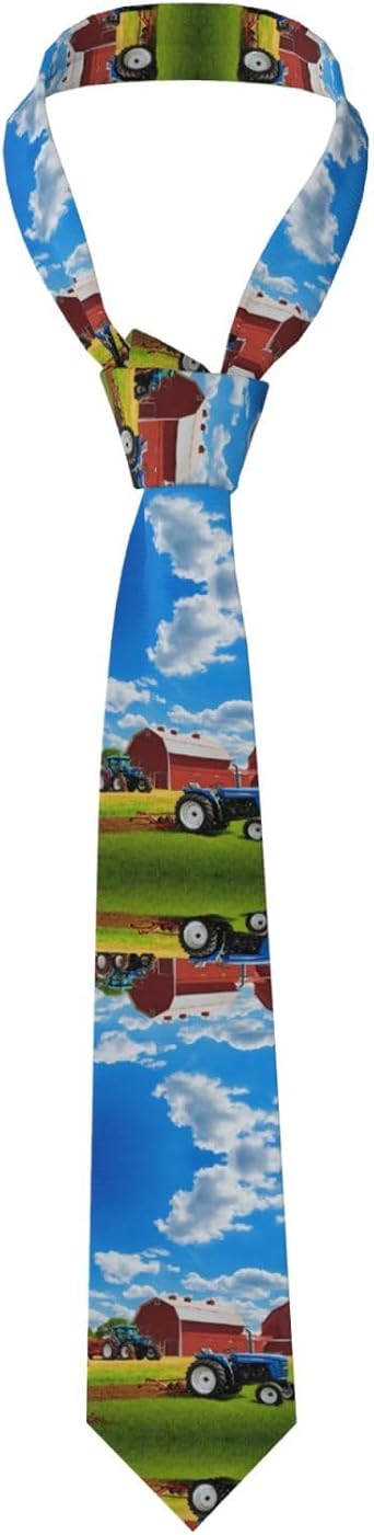 Silk Feeling Skinny Tie For Men Wedding Business, Company Farm Tractor Slim Tie, Mens Necktie With Anti-Floating Buckle