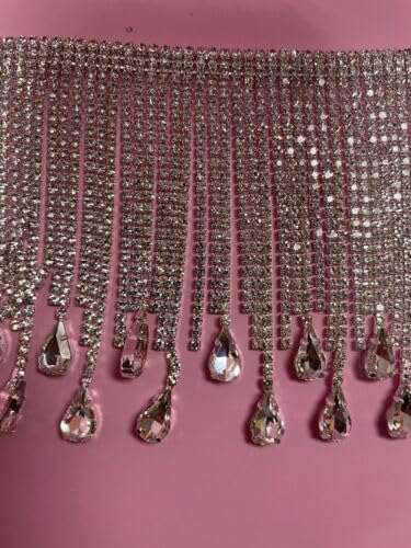 Inch 4 Wide Silver with Clear Stone Trim, Sold per Yard Fabric