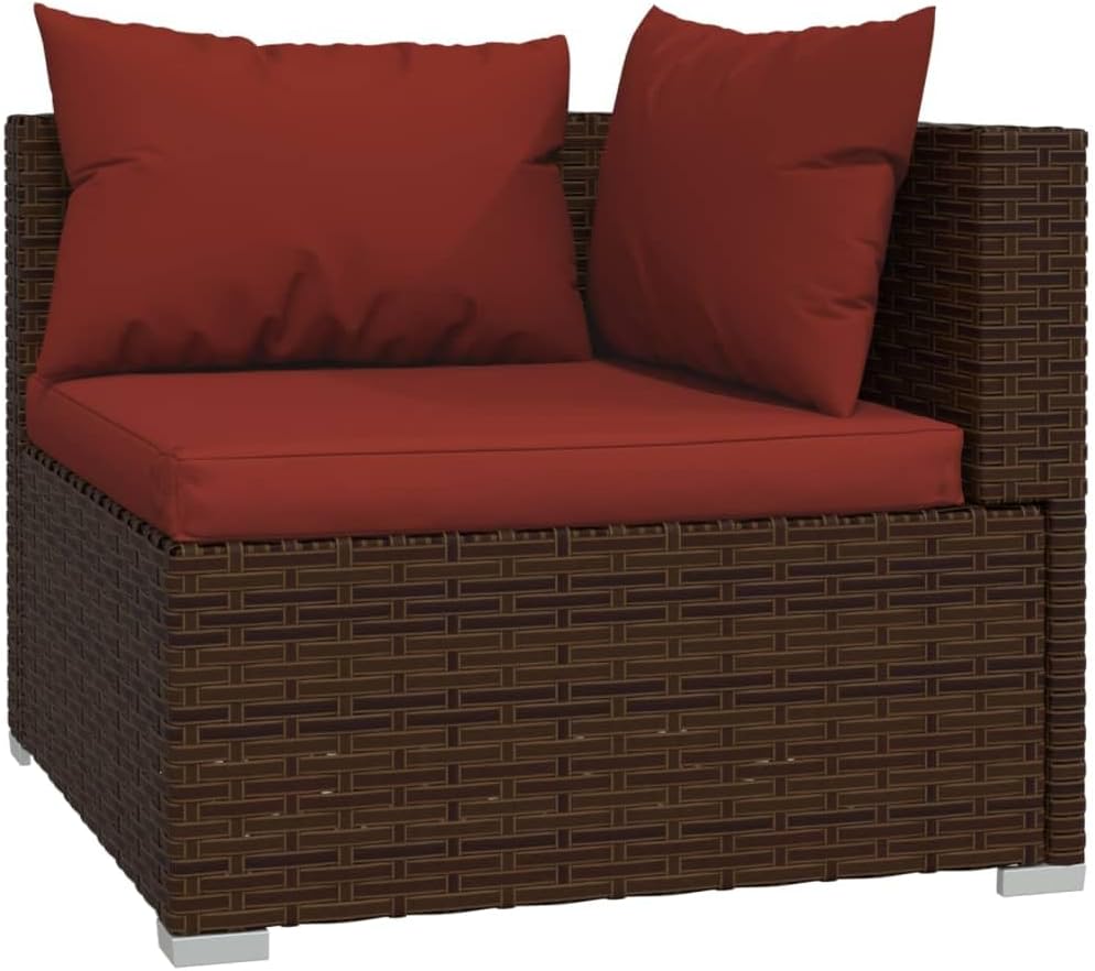 vidaXL Brown Patio Furniture - Red Cushion - 4 Seats with Table