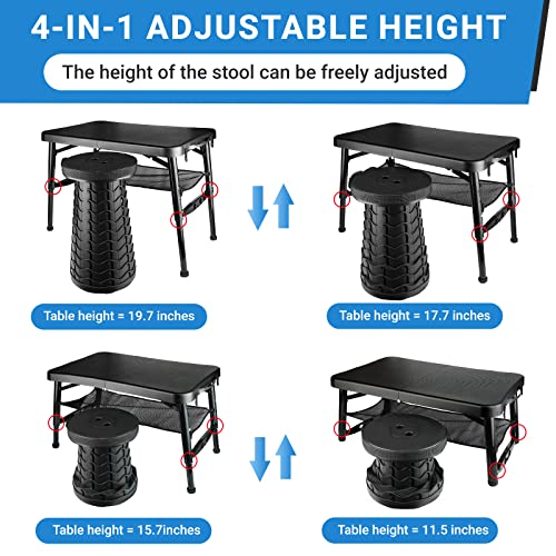Image of Portable Folding Table and Stool Set, Lightweight Foldable Table & Collapsible Stool for Camping Picnic Beach Fishing, Sturdy Small Outdoor Table with Mesh Layer Storage