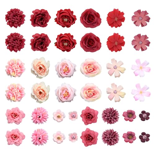 Bekecidi 40 Piezas de Flores Artificiales, Flores Falsas Varias Combinaciones de Flores de Seda para Decoraciones Hechas a Mano Decoración de Pasteles Artesanía Decoración del Hogar Fiesta de Bodas