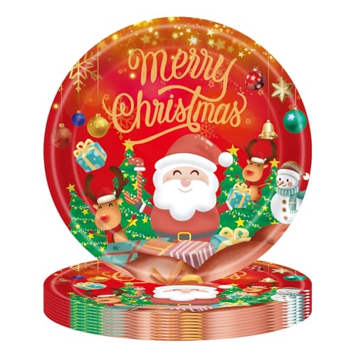 BrKern 40 Stück Weihnachtliche Pappteller – Einwegteller für...