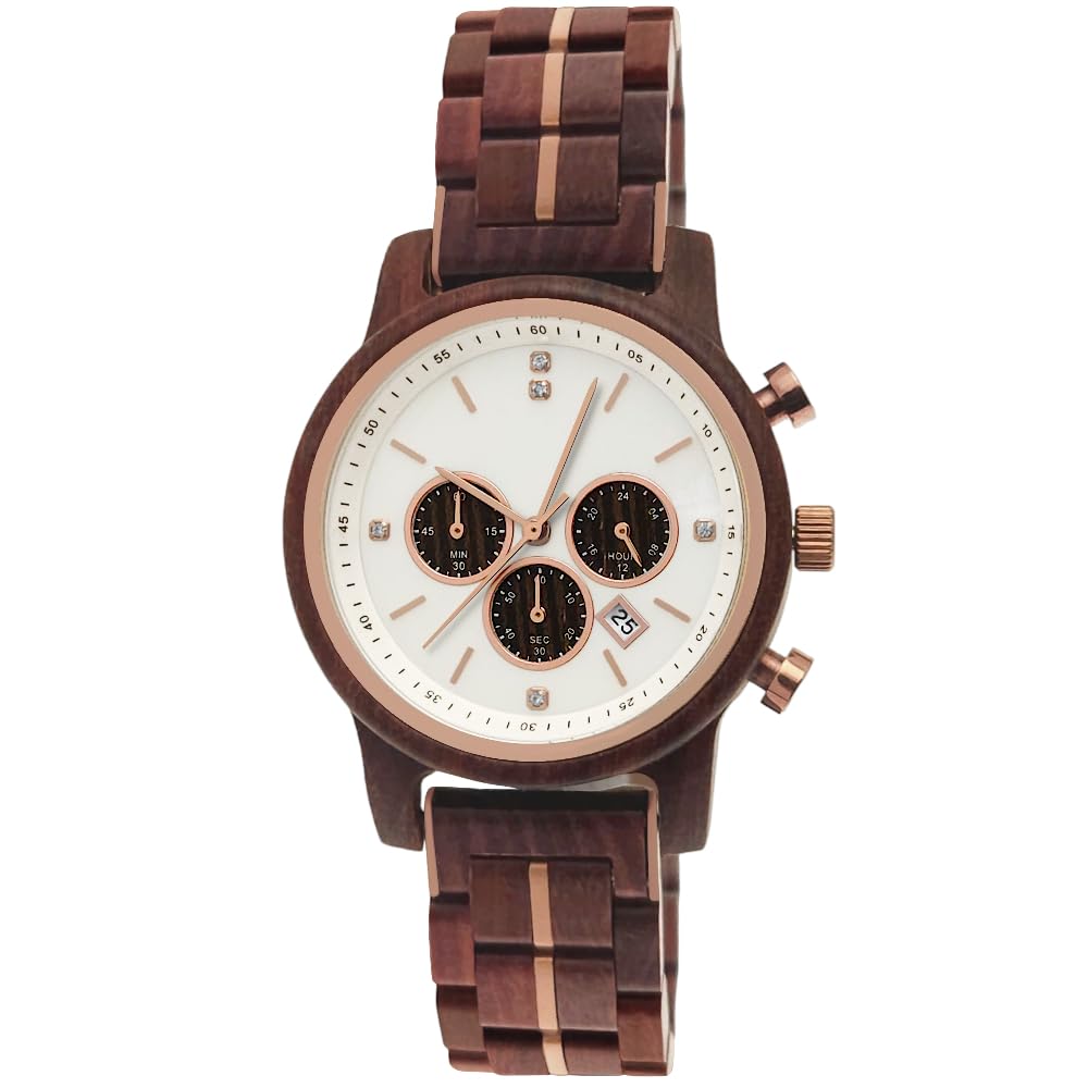 Holzwerk Germany Ręcznie wykonany designerski zegarek damski ekologiczny naturalny drewniany zegarek chronograf bransoletka zegarek analogowy zegarek kwarcowy brązowy złoty masa perłowa biała data