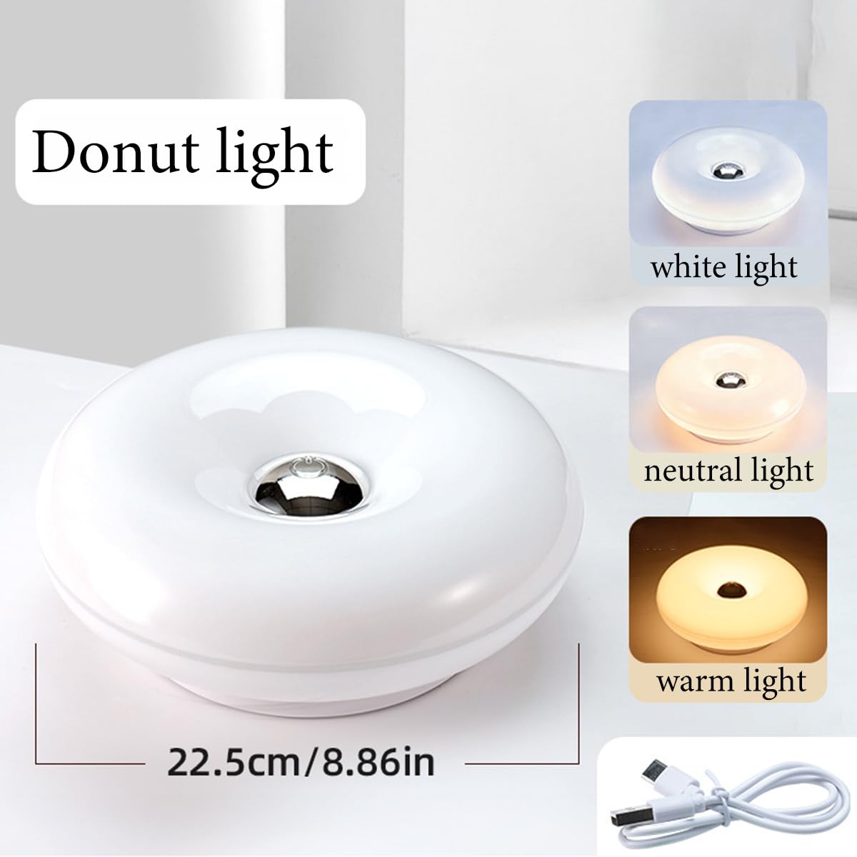 Lámpara Donut naranja LED recargable Lámpara de mesa Donut inalámbrica con regulador táctil Lámpara de mesa recargable por USB de 2000 mAh Lámpara de mesita de noche a pilas Lámpara decorativa,blanca