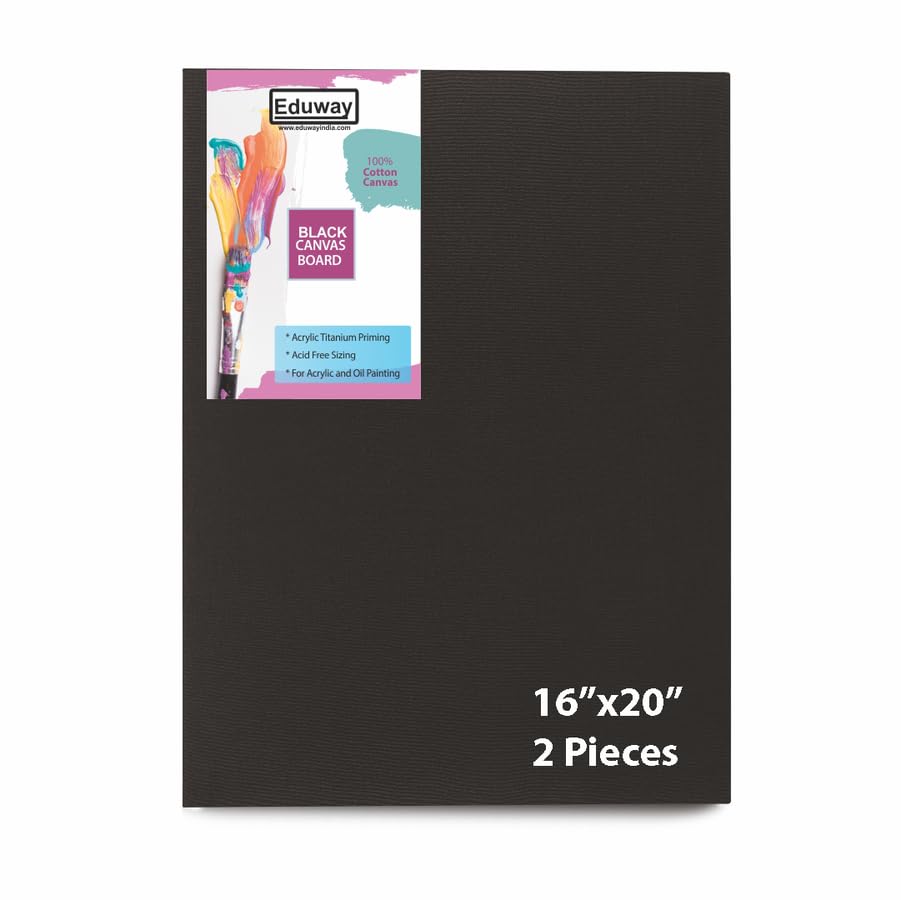 Eduway Schwarze Leinwand zum Malen, 40 x 50 cm, Premium-Qualität, 200 g, vorgrundierte Baumwoll-Leinwand für Künstler, ideal für Acryl, Öl, Gouache, Pastellfarben, 40 x 50 cm