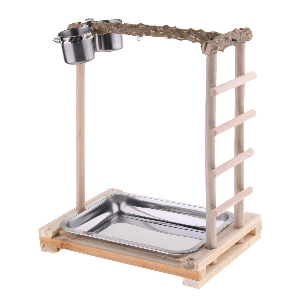Oiseau Perchoir Plate-Forme en Bois avev 2 Bol Rack Hamster Support de Maintien pour Escalade