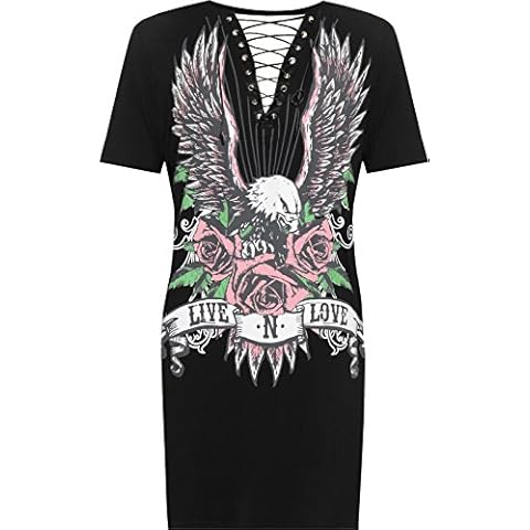 Nauvelle Women Plus Size Live n Love Graphic Print Tie Lace Choker Neck T-Shirt Top 14-28 (16, Black) Cover
