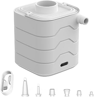 Bomba de aire portátil para inflables: bombas de cama inflables con luz de campamento LED y 6 boquillas, bomba de aire pequeña para colchón de aire, flotador de piscina, bolsas de almacenamiento de va