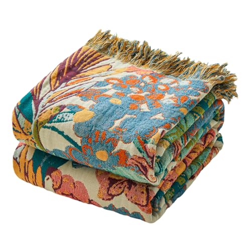 Image of MSGKV Boho Throw Blanket 60 inchx80 inch Cotton Vine Twin Blanket for Couch Bed