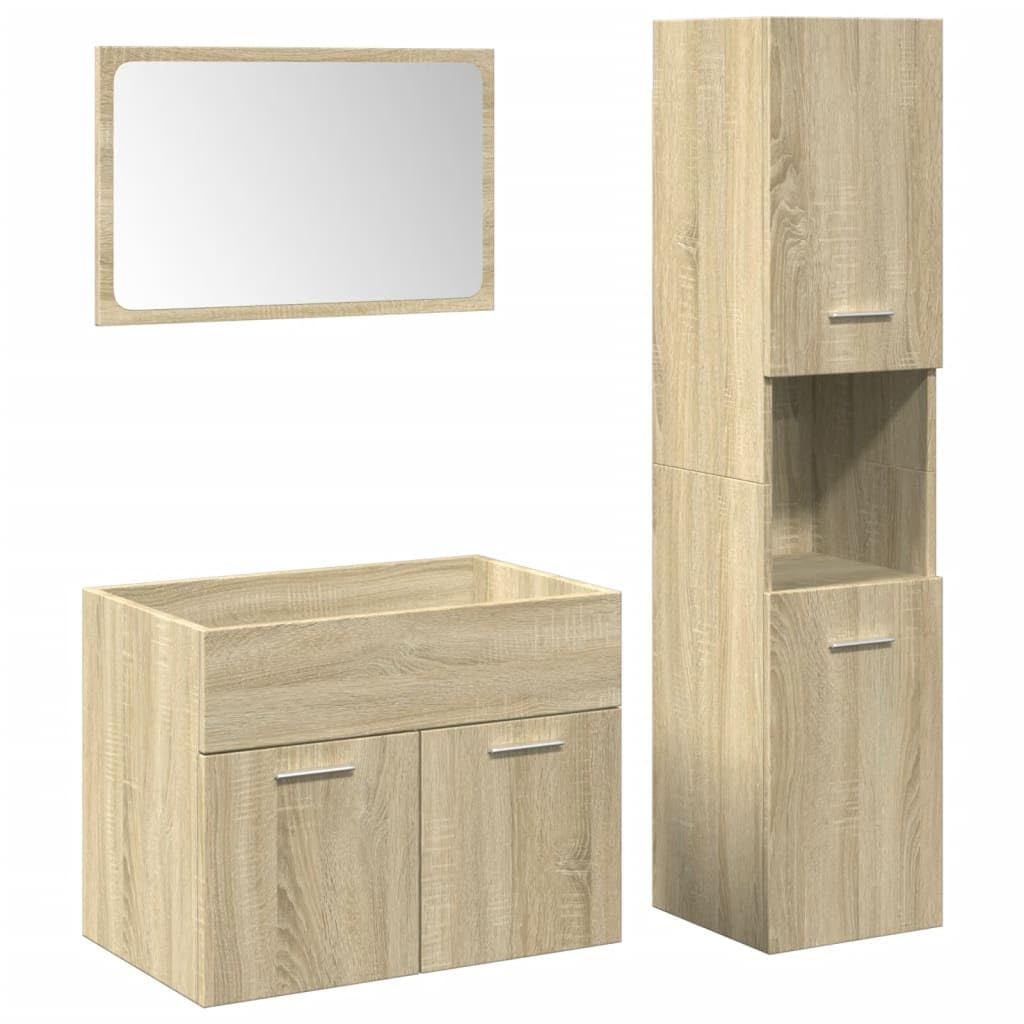 vidaXL Sonoma Oak Bathroom Furniture Set, 3 Pieces Multilayer Wood Bathroom Furniture Set, Bathroom Cabinet, Bathroom Cabinet, Bathroom Cabinet