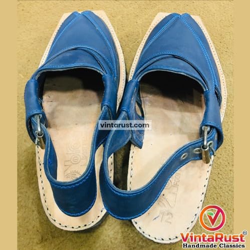 Blue Suede Leather Peshawari Chappal, Traditional Handcrafted Leather Footwear, Genuine Leather Peshawari Chappal4