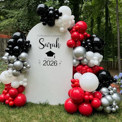Image of Red Black Balloons, 60 Pcs 12 Inch Double Stuffed Red Matte Black White Balloon with Metallic Silver Balloon for Halloween Vampire Prom New Year Race Car Theme Birthday Poker Card Party Decorations
