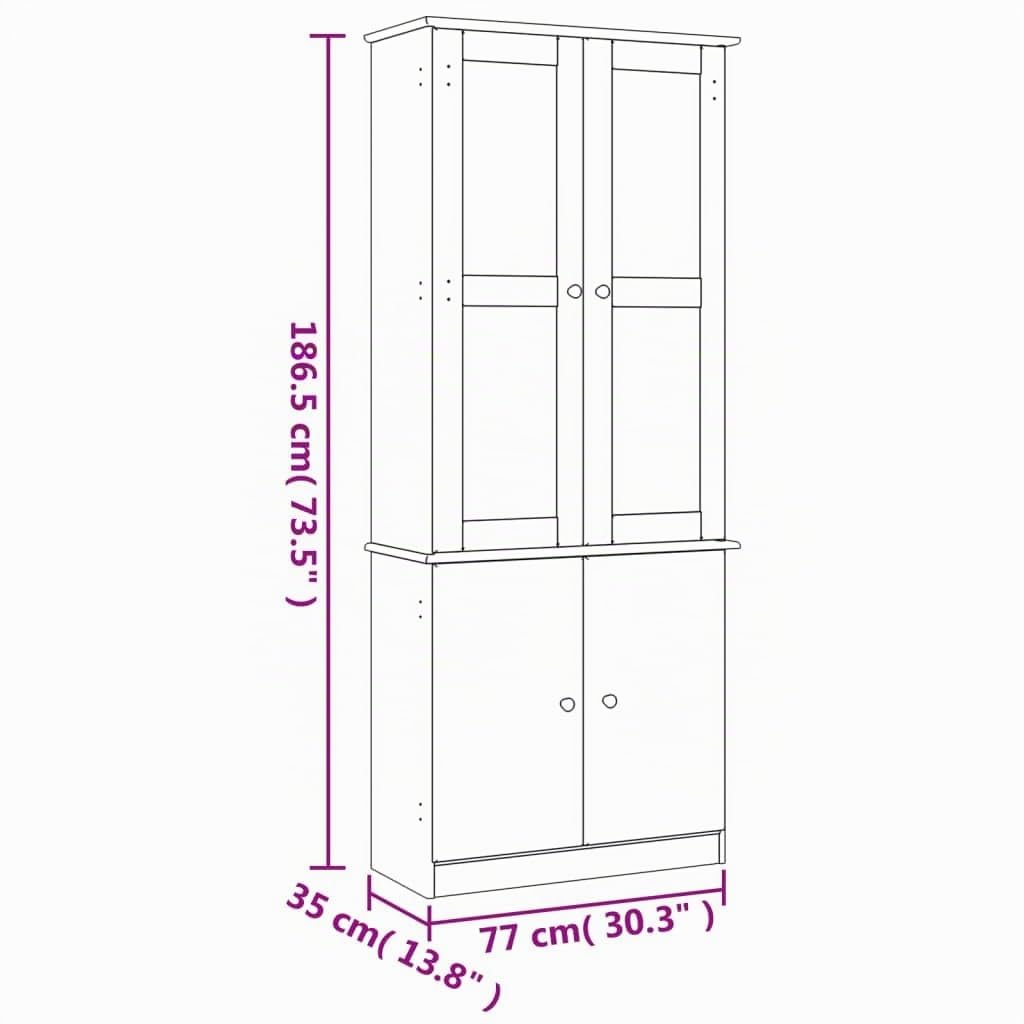 Vetrina Alta 77x35x186,5 cm in Legno Massello di Pino, Vetrina Soggiorno/Cucina, Rustico